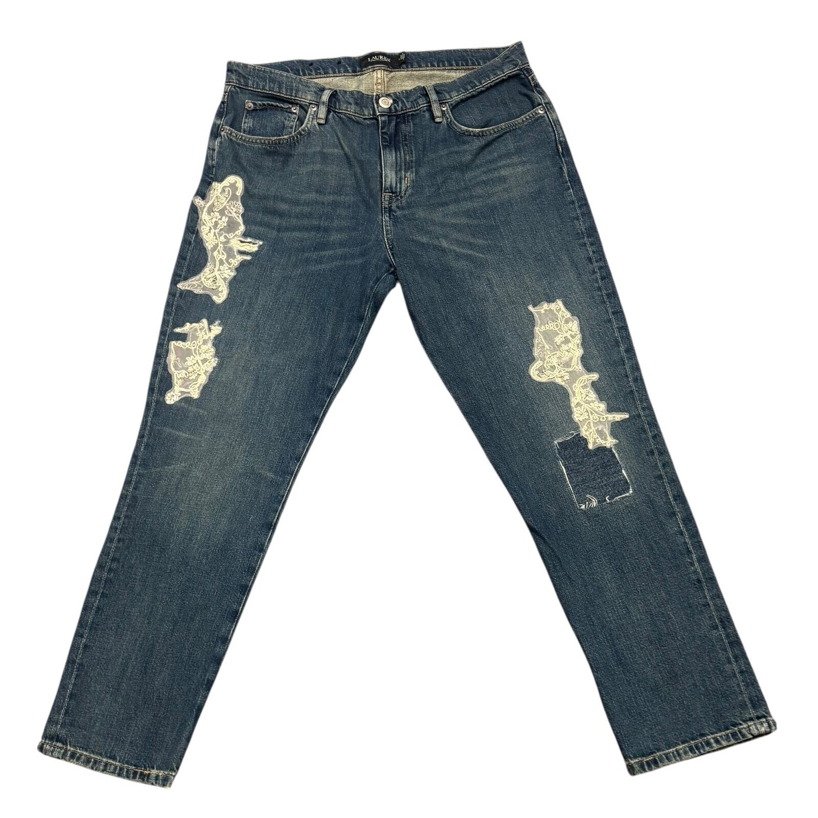 Ralph Lauren Women's Jeans Lace Embellished Denim Pants Sz 10 W34/L28